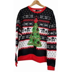 Star Wars Ugly Christmas Sweater Mens XL Death Star Topper Black White Red Green